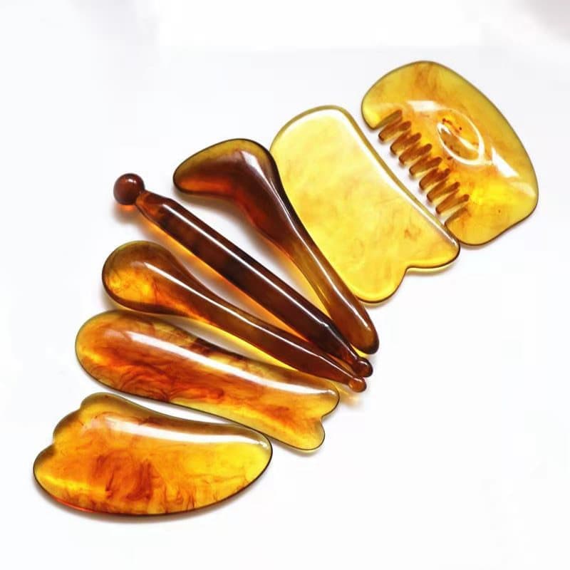 7-piece Gua Sha Set, Resin Facial and Body Massage Tool for Face Legs Back, Gold - Image 7