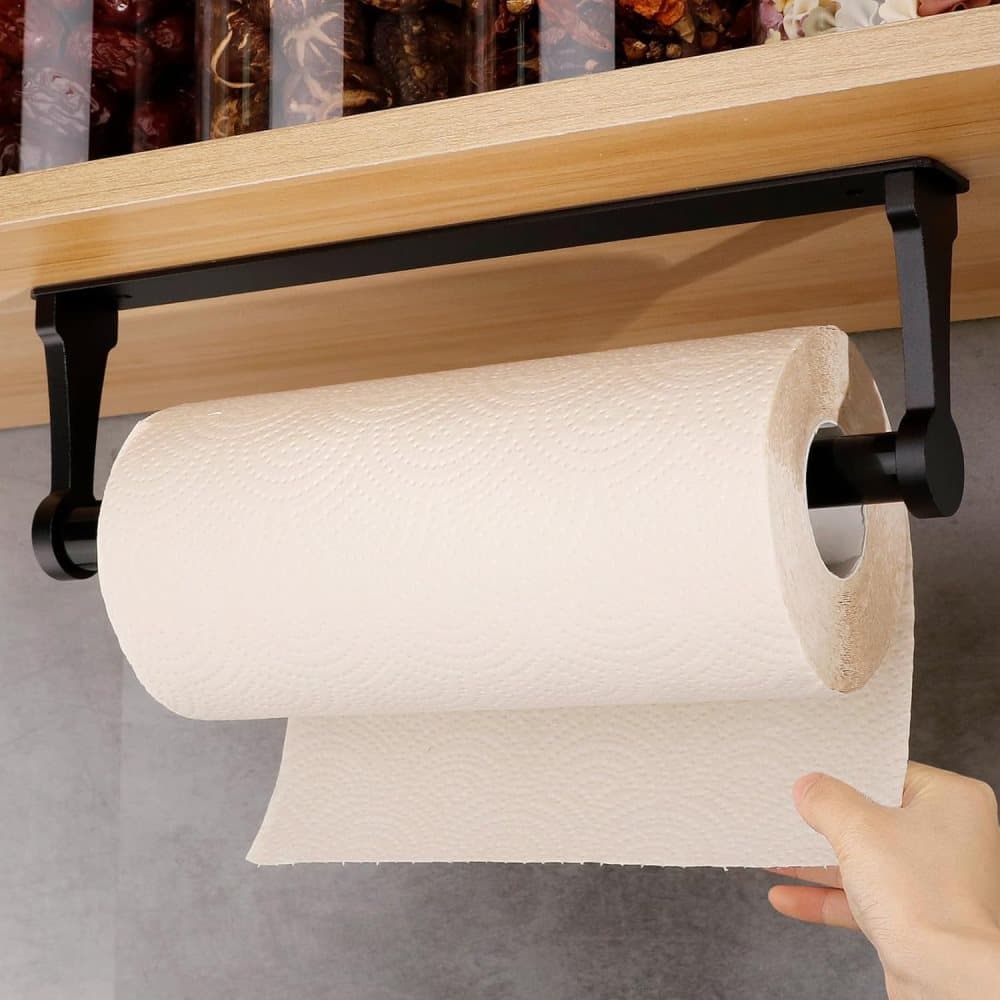 Aluminum Self-Adhesive Paper Towel Holder, No Drilling Required, Black, 32.5x9.8cm - Image 1