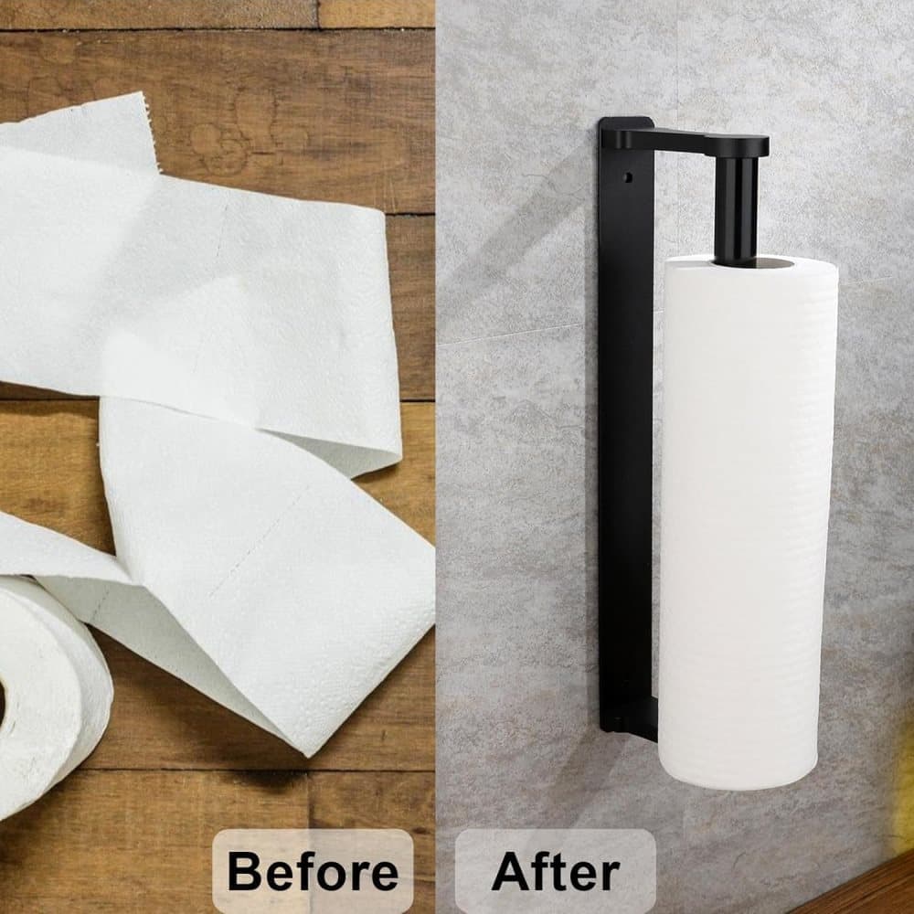Aluminum Self-Adhesive Paper Towel Holder, No Drilling Required, Black, 32.5x9.8cm - Image 3