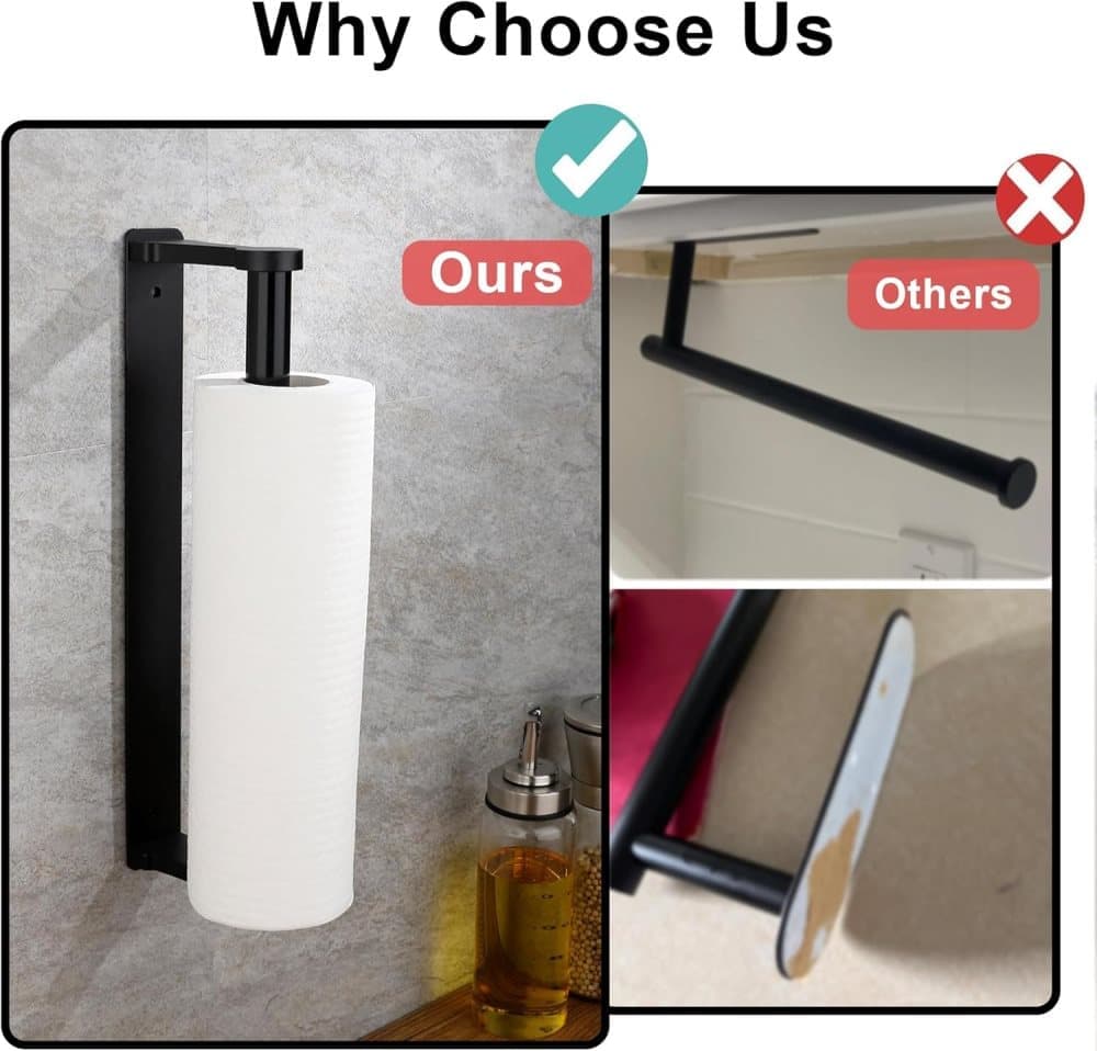 Aluminum Self-Adhesive Paper Towel Holder, No Drilling Required, Black, 32.5x9.8cm - Image 5
