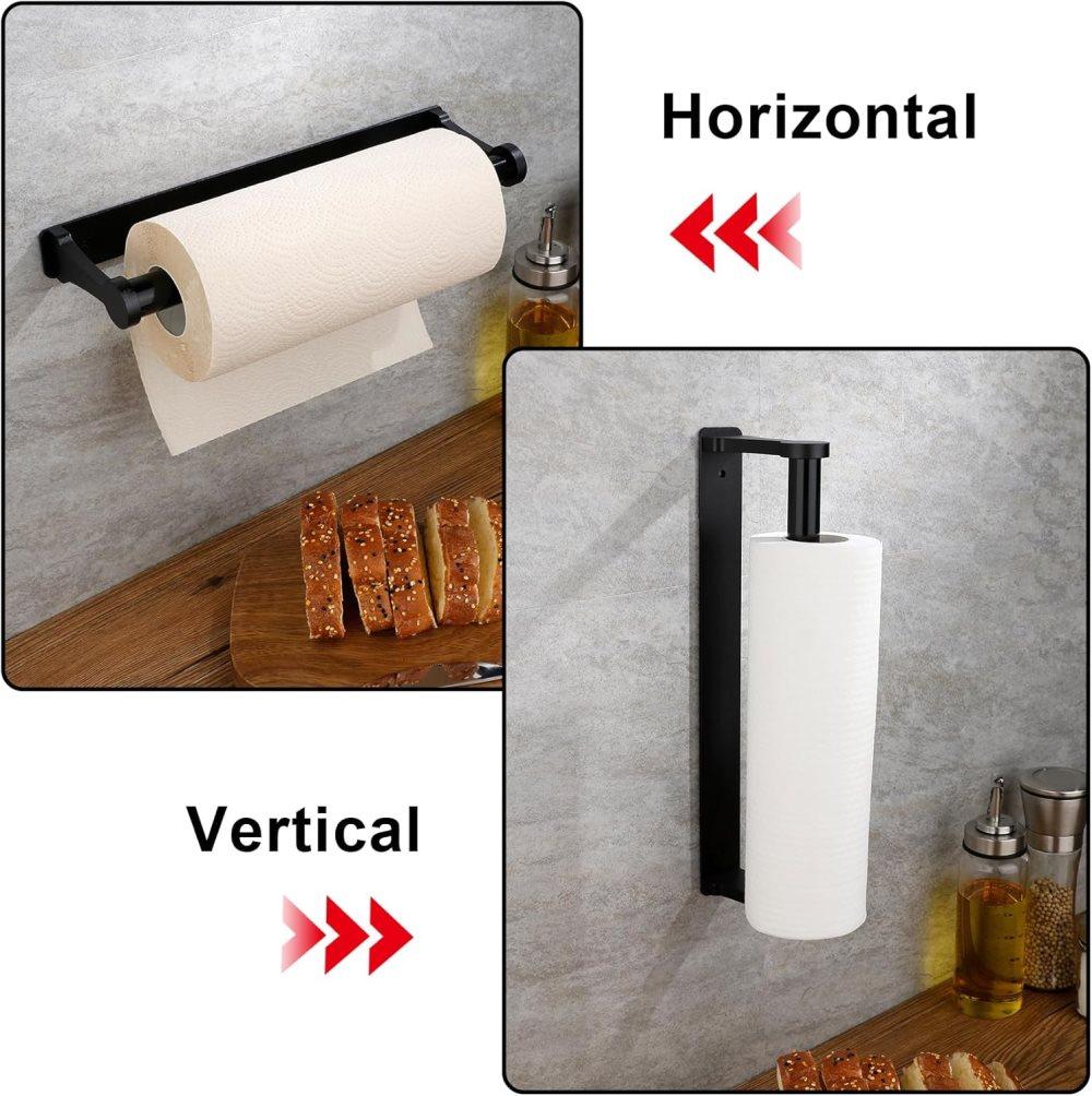 Aluminum Self-Adhesive Paper Towel Holder, No Drilling Required, Black, 32.5x9.8cm - Image 6