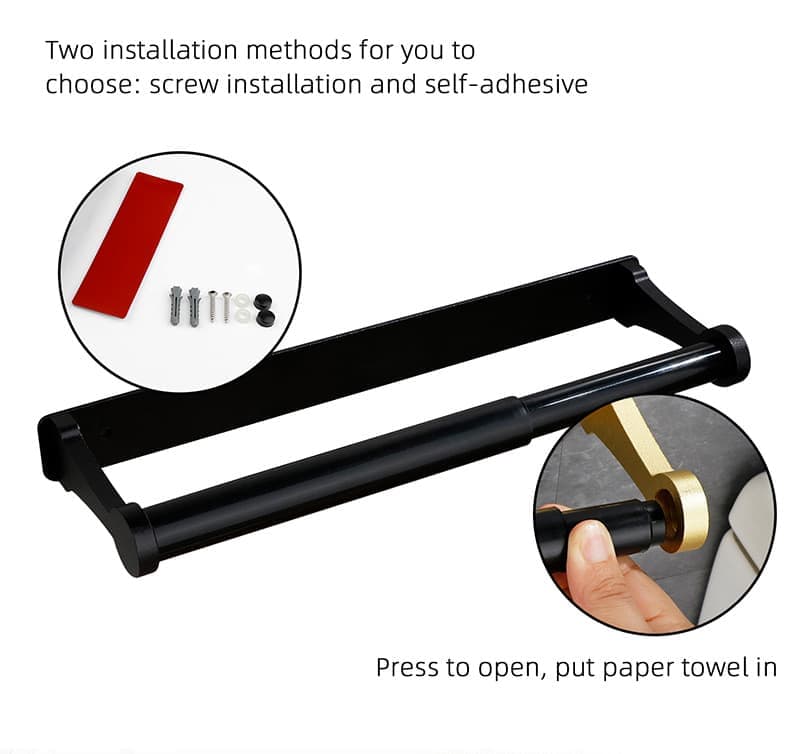 Aluminum Self-Adhesive Paper Towel Holder, No Drilling Required, Black, 32.5x9.8cm - Image 8