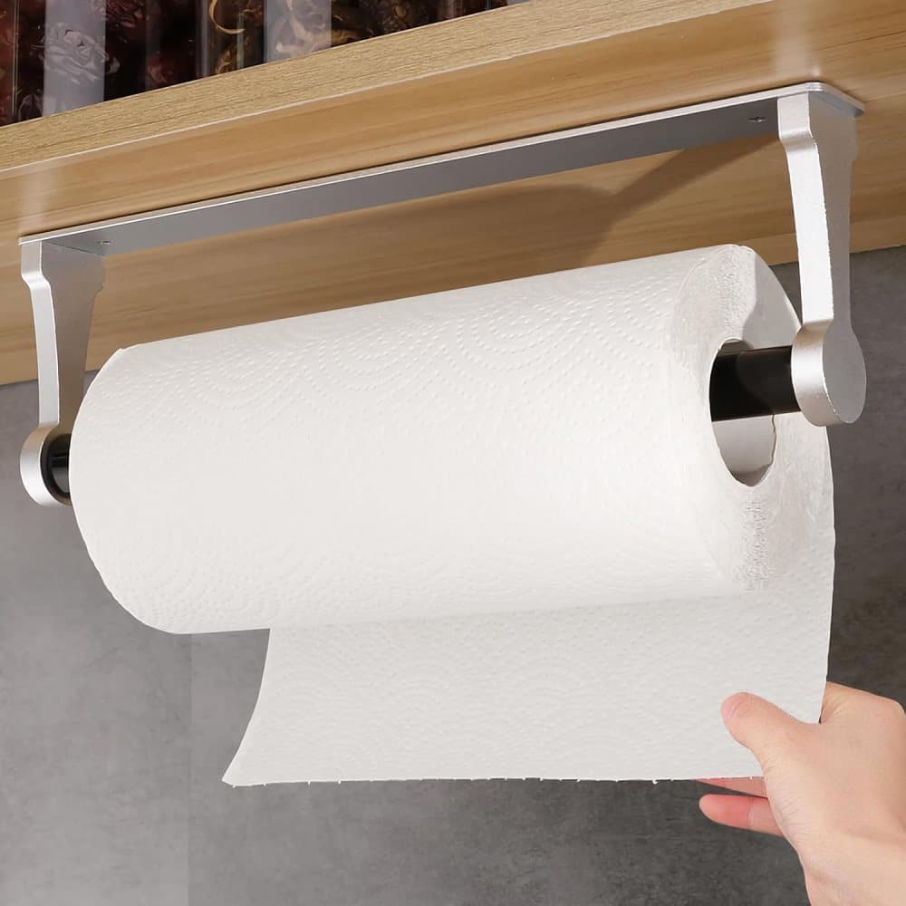 Aluminum Self-Adhesive Paper Towel Holder, No Drilling Required, Silver, 32.5x9.8cm - Image 1