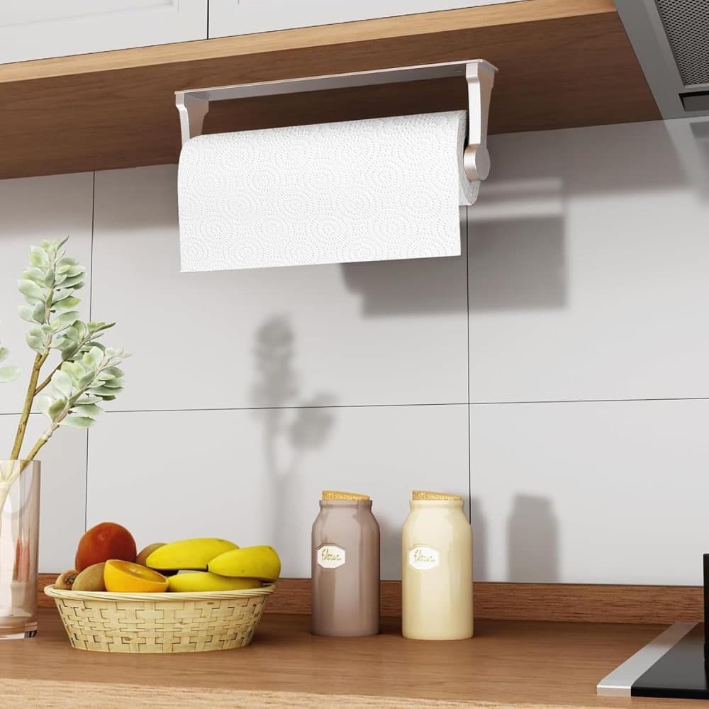 Aluminum Self-Adhesive Paper Towel Holder, No Drilling Required, Silver, 32.5x9.8cm - Image 3