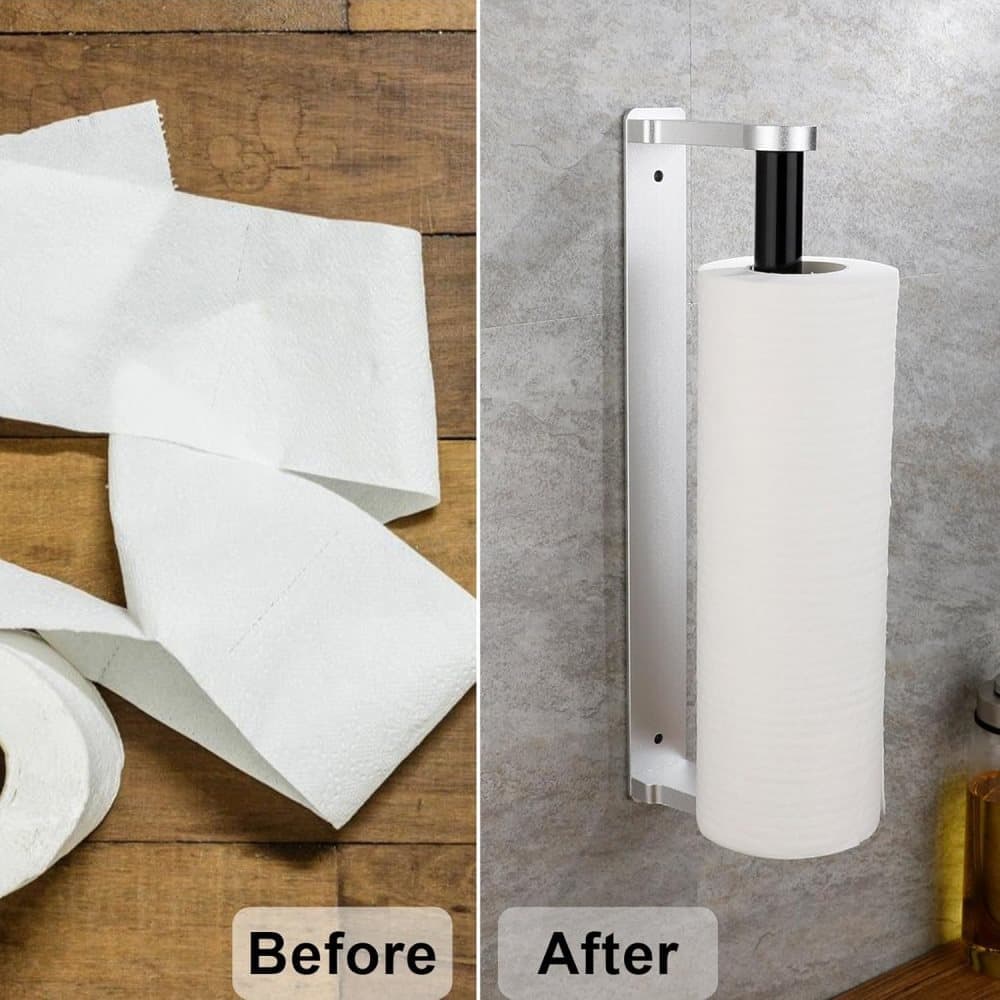 Aluminum Self-Adhesive Paper Towel Holder, No Drilling Required, Silver, 32.5x9.8cm - Image 4