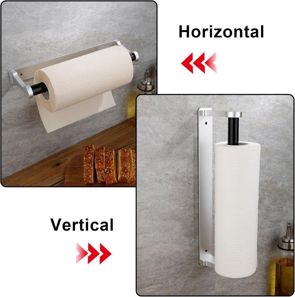 Aluminum Self-Adhesive Paper Towel Holder, No Drilling Required, Silver, 32.5x9.8cm - Image 5