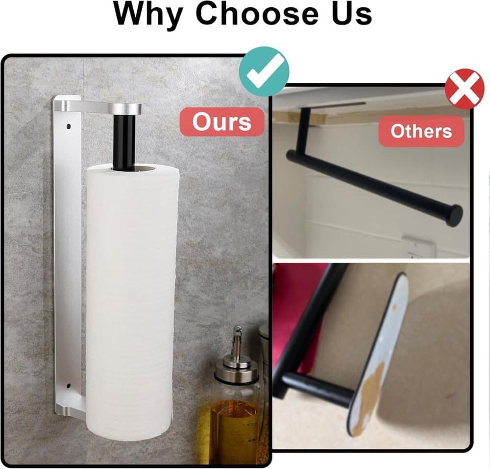 Aluminum Self-Adhesive Paper Towel Holder, No Drilling Required, Silver, 32.5x9.8cm - Image 6