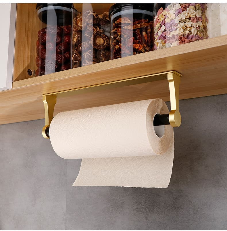 Self-Adhesive Paper Towel Holder for Kitchen & Bathroom, 32.5x9.8cm, No Drilling Required, Gold - Image 1