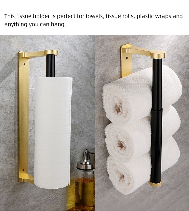 Self-Adhesive Paper Towel Holder for Kitchen & Bathroom, 32.5x9.8cm, No Drilling Required, Gold - Image 3