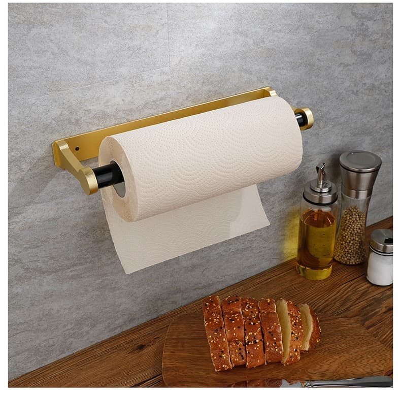 Self-Adhesive Paper Towel Holder for Kitchen & Bathroom, 32.5x9.8cm, No Drilling Required, Gold - Image 4