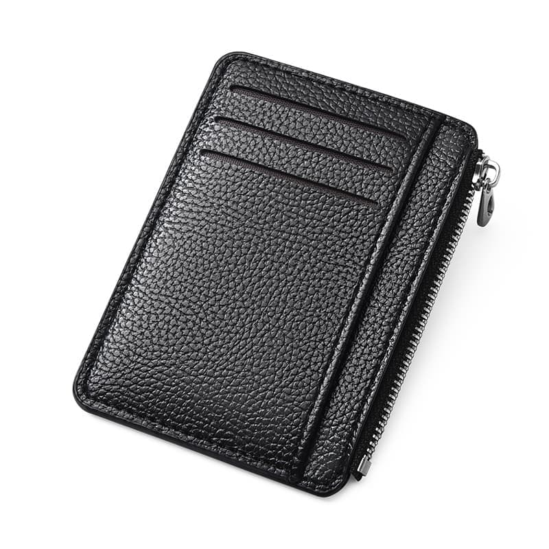 6 Card Slots Zipper Card Holder Wallet, Thin and Durable, Water Repellent and Scratch Resistant, Black - Image 1