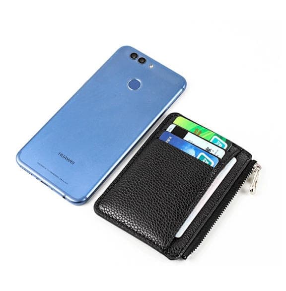 6 Card Slots Zipper Card Holder Wallet, Thin and Durable, Water Repellent and Scratch Resistant, Black - Image 4