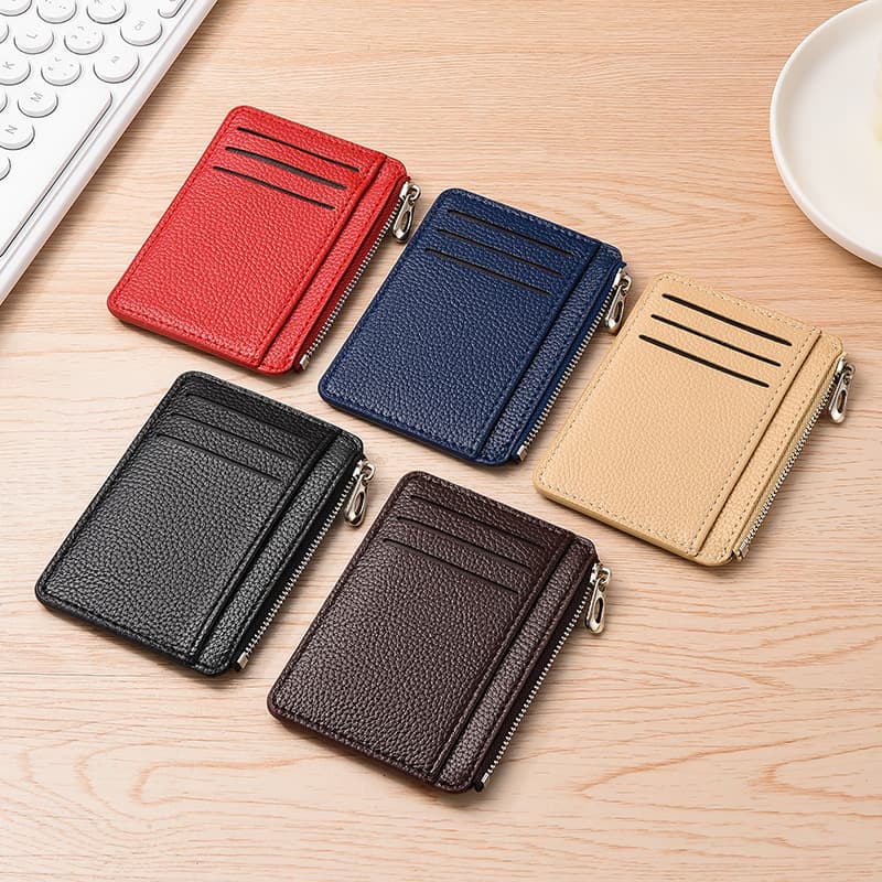 6 Card Slots Zipper Wallet, Thin Durable Water Repellent Scratch Resistant Card Holder, Easy to Carry, Red - Image 6