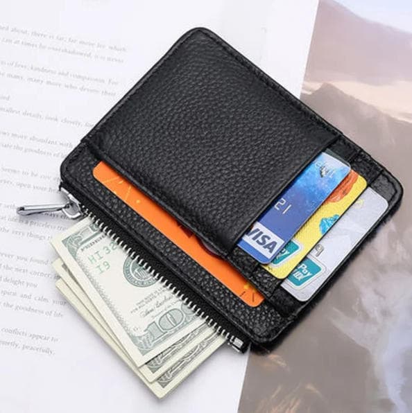 6 Card Slots Thin Zipper Wallet Water Repellent Scratch Resistant Durable Easy to Carry, Beige - Image 5