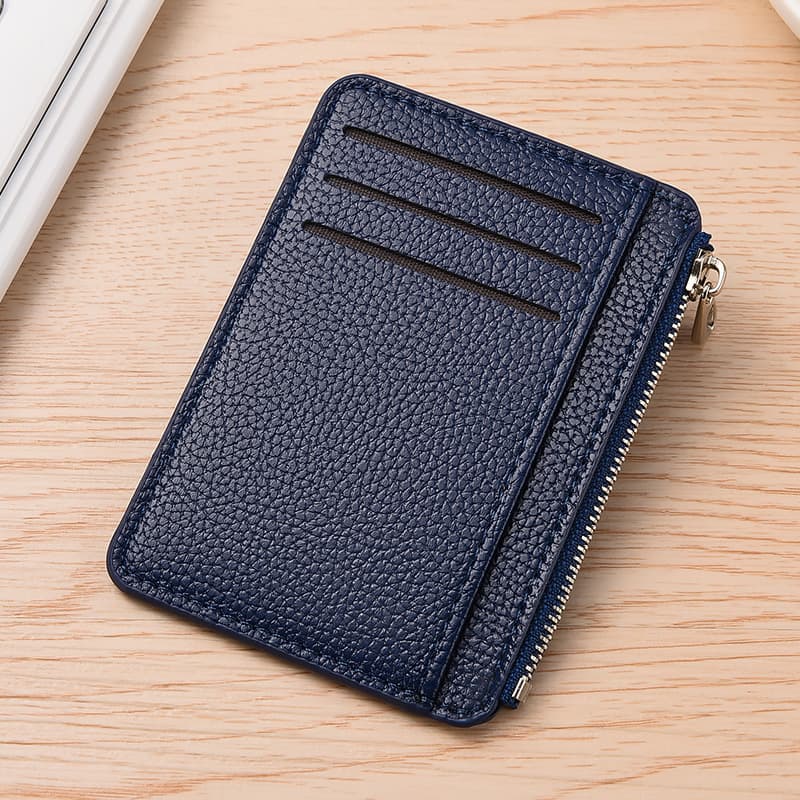 Thin Wallet with Zipper, 6 Card Slots, Scratch Resistant Water Repellent, Dark Blue, Small and Durable - Image 1