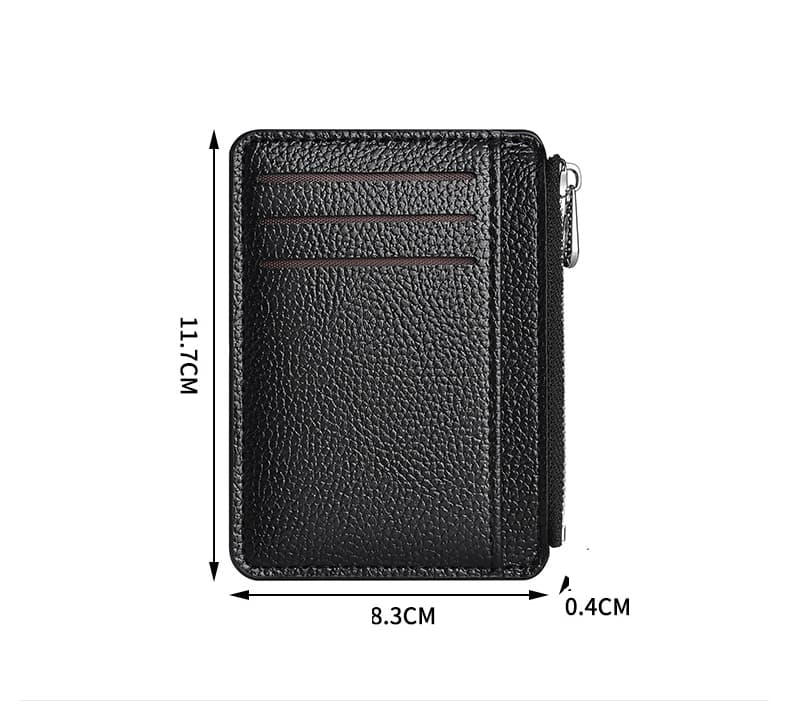 6 Card Slots Zipper Wallet, Thin Durable Water Repellent Card Holder Scratch Resistant Easy to Carry, Brown - Image 2