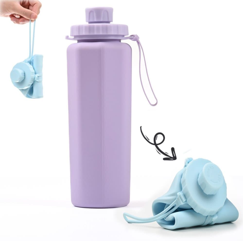 Foldable Water Bottle 600ml BPA-Free Lightweight for Travel Gym Camping, Purple - Image 1