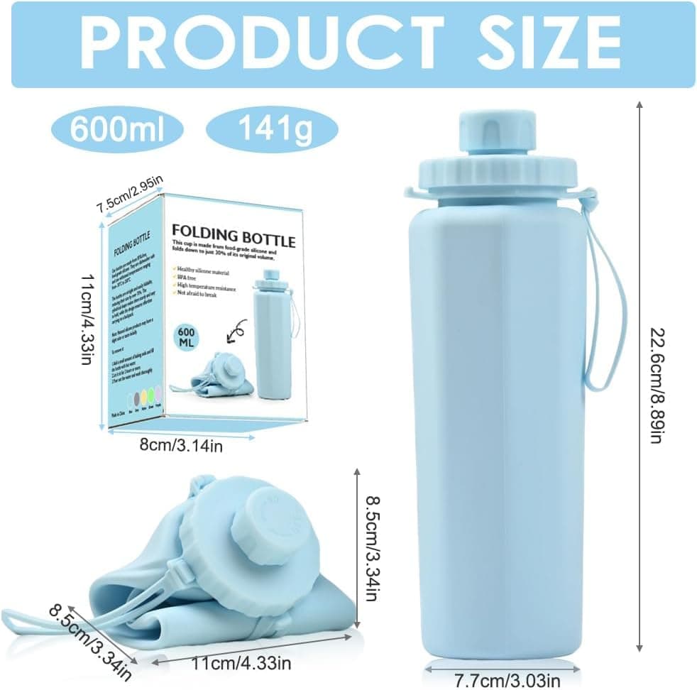 1 Foldable Water Bottle 600ml BPA-Free Lightweight for Travel Gym Camping, Green - Image 2