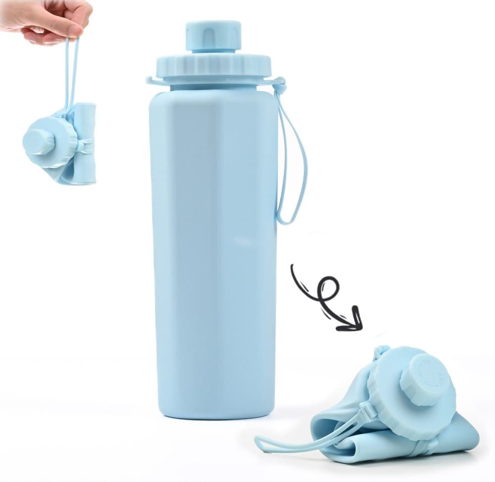 600ml Foldable Water Bottle BPA-Free Lightweight for Travel Gym Camping, Blue - Image 1