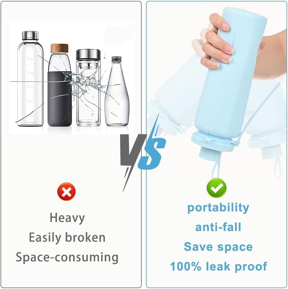 600ml Foldable Water Bottle BPA-Free Lightweight for Travel Gym Camping, Blue - Image 6
