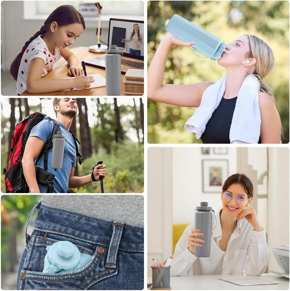 600ml Foldable Water Bottle BPA-Free Lightweight for Travel Gym Camping, Blue - Image 7