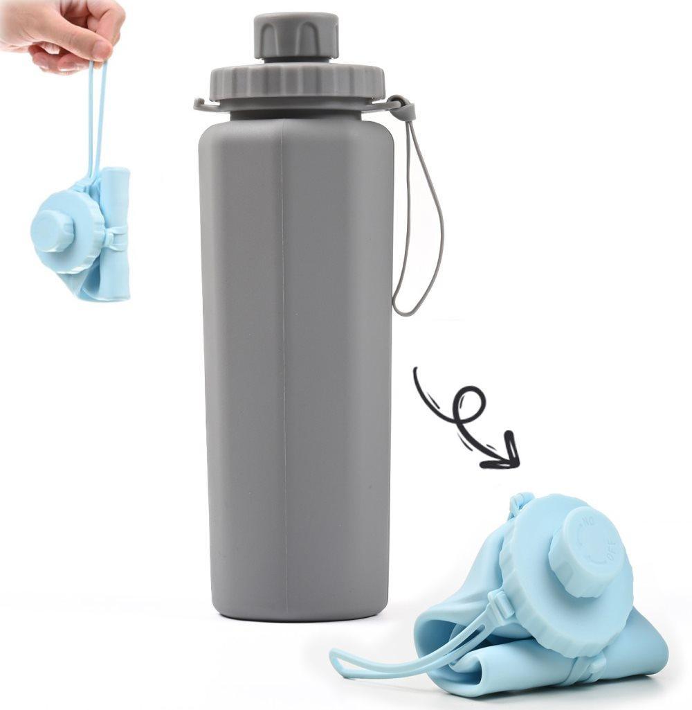 600ml Foldable Water Bottle BPA-Free Lightweight for Travel Gym Camping, Gray - Image 1