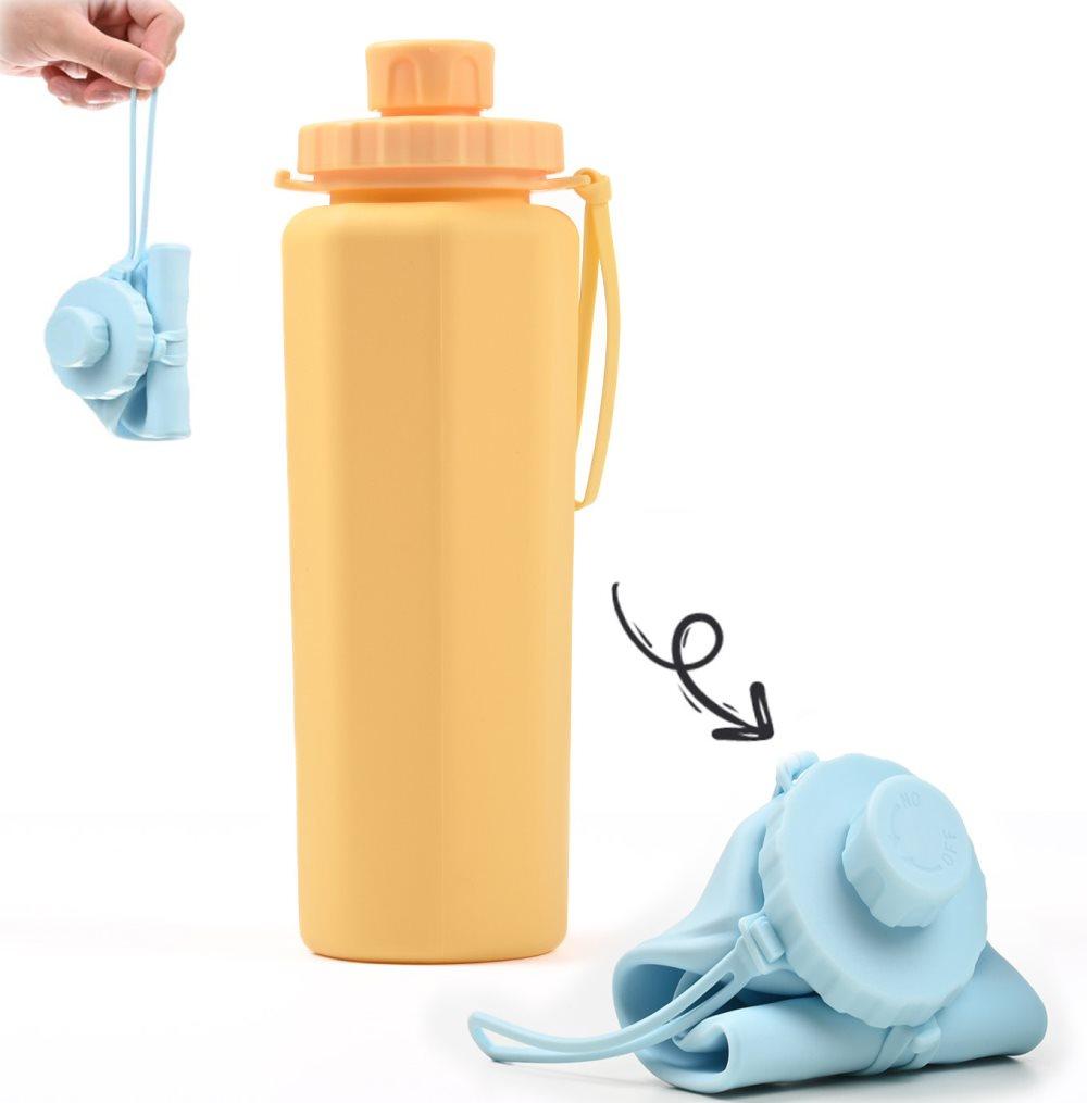 600ml Foldable Water Bottle BPA-Free Lightweight for Travel Gym Camping, Yellow - Image 1
