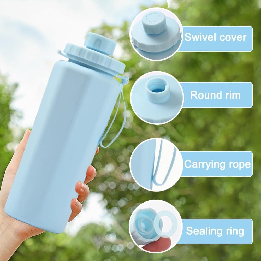 600ml Foldable Water Bottle BPA-Free Lightweight for Travel Gym Camping, Yellow - Image 4