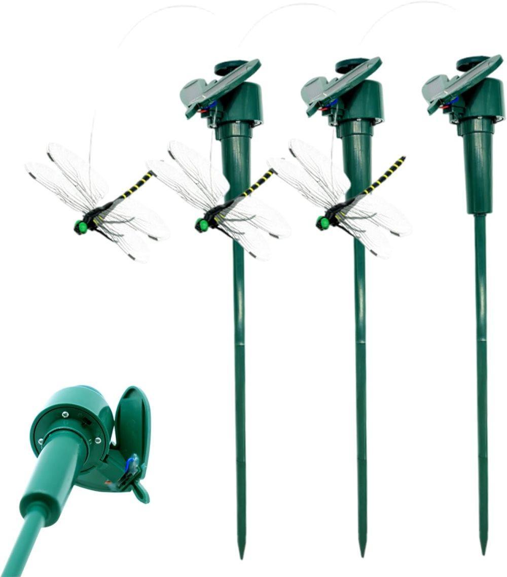 3 pcs Solar Powered Dragonfly Clips Insect Repellent Garden Decoration, Realistic PVC Weatherproof, Compatible with Outdoor Decor - Image 1