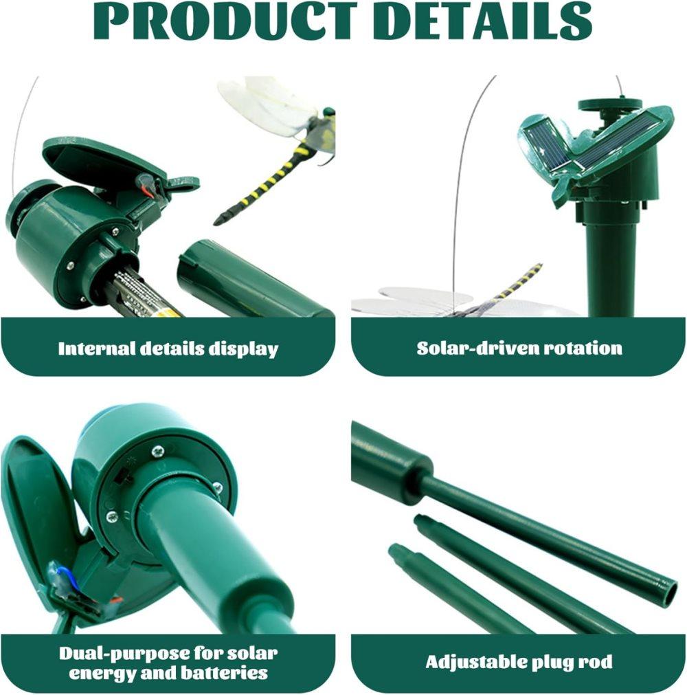 3 pcs Solar Powered Dragonfly Clips Insect Repellent Garden Decoration, Realistic PVC Weatherproof, Compatible with Outdoor Decor - Image 5