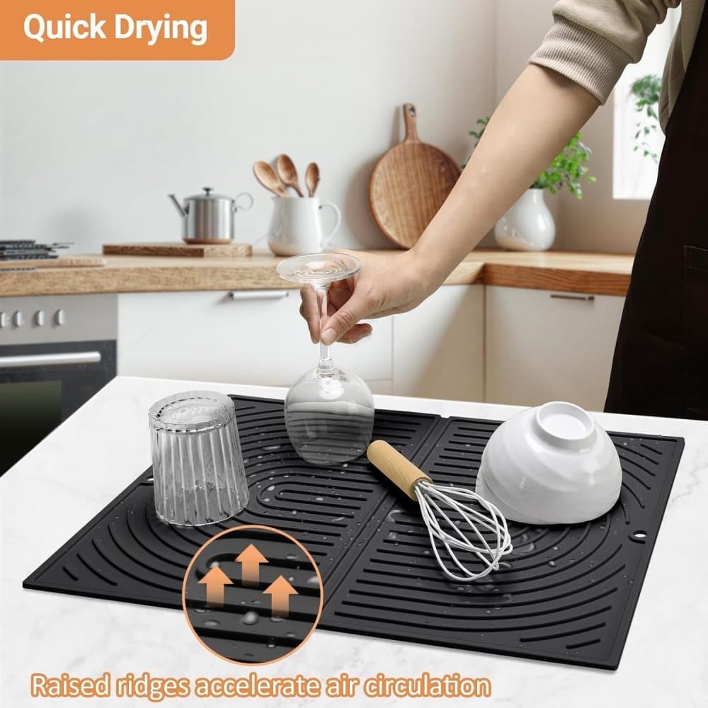Non-Slip Silicone Kitchen Counter Mat, Foldable Water Drainage Wiping Mat, Grey, 43cm x 34cm - Image 4