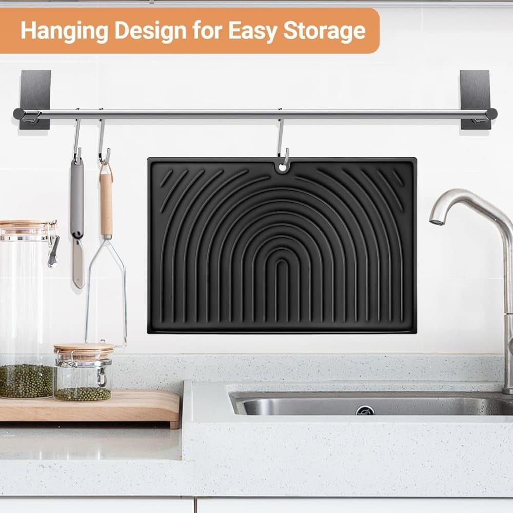 Non-Slip Silicone Kitchen Counter Mat, Foldable Water Drainage Wiping Mat, Grey, 43cm x 34cm - Image 5