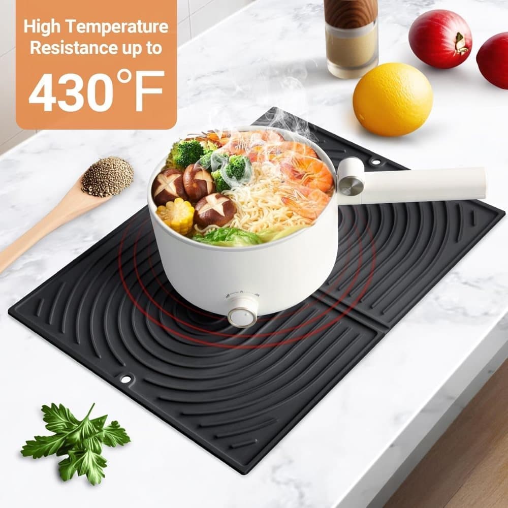 Non-Slip Silicone Kitchen Counter Mat, Foldable Water Drainage Wiping Mat, Grey, 43cm x 34cm - Image 6