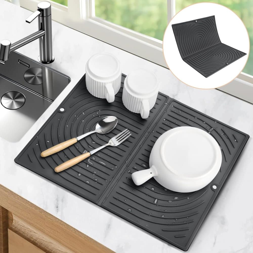 Non-Slip Foldable Silicone Kitchen Counter Mat with Water Drainage, 51cm x 41cm, Grey - Image 3