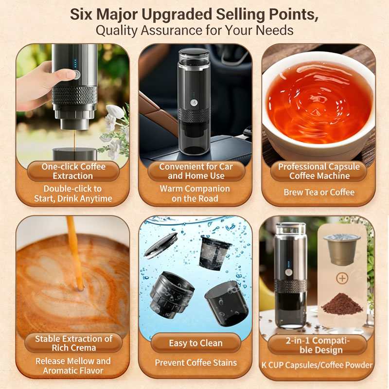 Portable Handheld Coffee Maker, compatible with K Cup Capsules and Ground Coffee, Manually Operated for Camping Travel - Image 2
