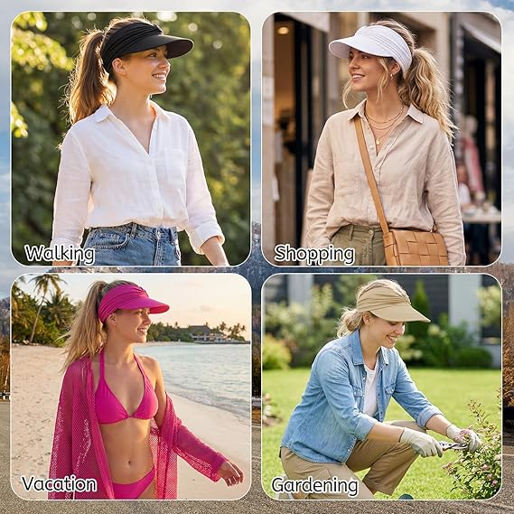 Women's UPF 50+ UV Protection Sun Visor Hat |  That Girl Aesthetic High Ponytail Wide Brim Hat | Birthday Gift for Her Beach Golf Hiking Outdoor Daily Casual WearWhite - Image 5