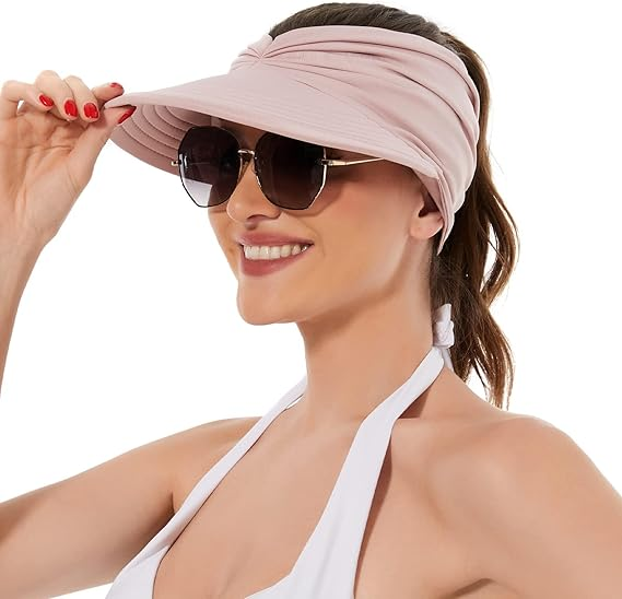Women's UPF 50+ UV Protection Sun Visor Hat |  That Girl Aesthetic High Ponytail Wide Brim Hat | Birthday Gift for Her Beach Golf Hiking Outdoor Daily Casual WearPink - Image 1