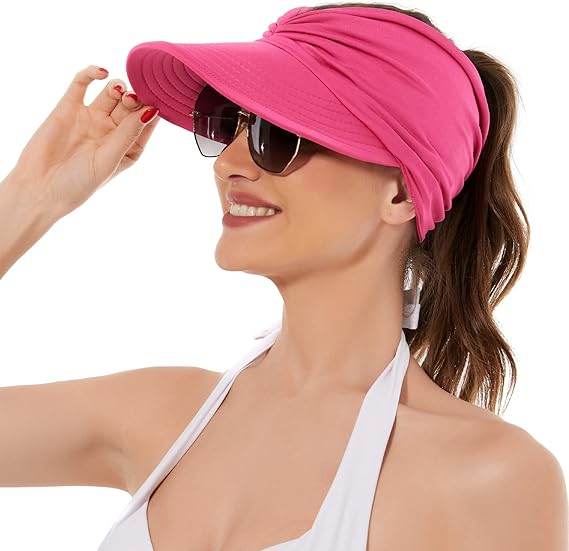 Women's UPF 50+ UV Protection Sun Visor Hat |  That Girl Aesthetic High Ponytail Wide Brim Hat | Birthday Gift for Her Beach Golf Hiking Outdoor Daily Casual WearRose Red - Image 1