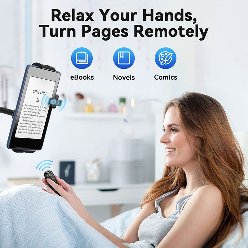 Rechargeable E-Reader Page Turner Remote with Clip - 2-in-1 Bluetooth Clicker for Kindle, Kobo, Oasis,Reusable Page Flipper for eBook Reading & Photography - Image 2