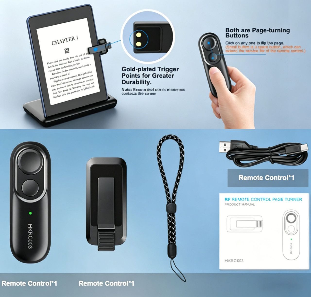 Rechargeable E-Reader Page Turner Remote with Clip - 2-in-1 Bluetooth Clicker for Kindle, Kobo, Oasis,Reusable Page Flipper for eBook Reading & Photography - Image 6