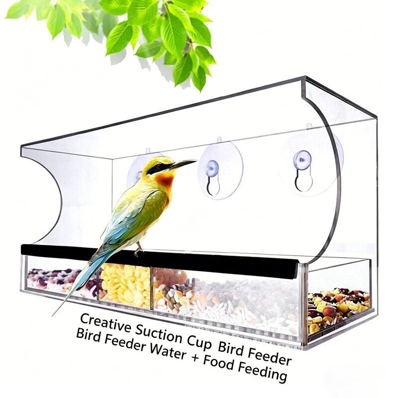 Automatic Transparent Bird Feeder (Acrylic) Size: 300*100*130mm Color: Transparent for Birds Balcony Mount (1pc) - Image 1