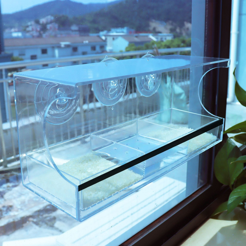 Automatic Transparent Bird Feeder (Acrylic) Size: 300*100*130mm Color: Transparent for Birds Balcony Mount (1pc) - Image 3