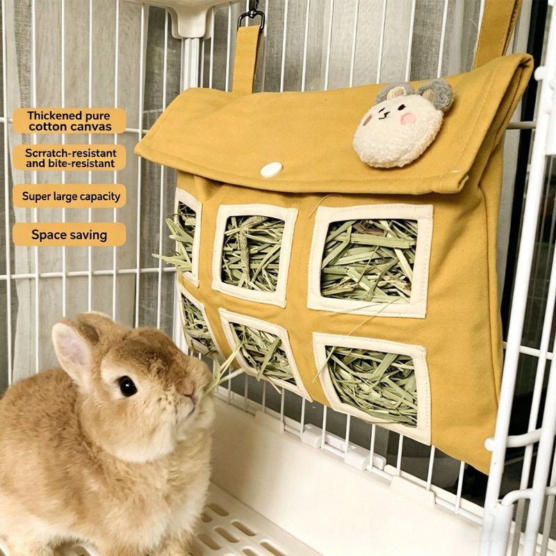 Hanging Hay Bag (Cotton Canvas) Size: 225mm*155mm Color: Yellow for Rabbits/Guinea Pigs (1pc) - Image 1