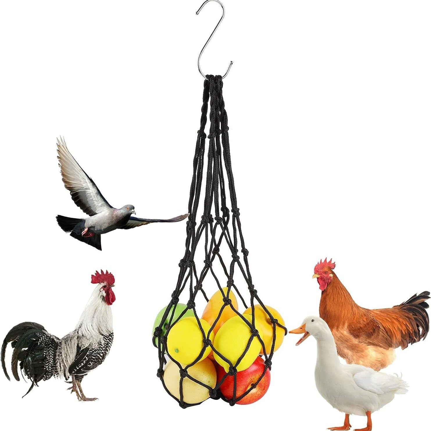 Hanging Feeding Net Bag (Nylon) Size: 570mm Color: Blue for Parrots (2pc) - Image 5