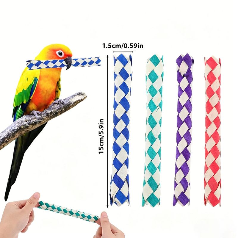Bird Toy (Palm Leaf/Wood) Size: 150mm Color: Red For Parrots (10pc) - Image 1