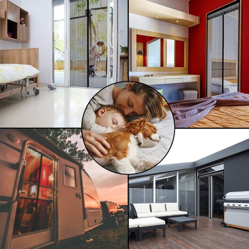 Magnetic Door Screens - 100x210 cm Self-Closing - High-Density Insect Mesh - No Drilling Required - Black - Image 7