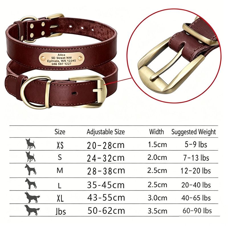 Premium Genuine Leather Dog Collar/Durable Real Leather Adjustable Collars For Male Female(S,Dark brown) - Image 5