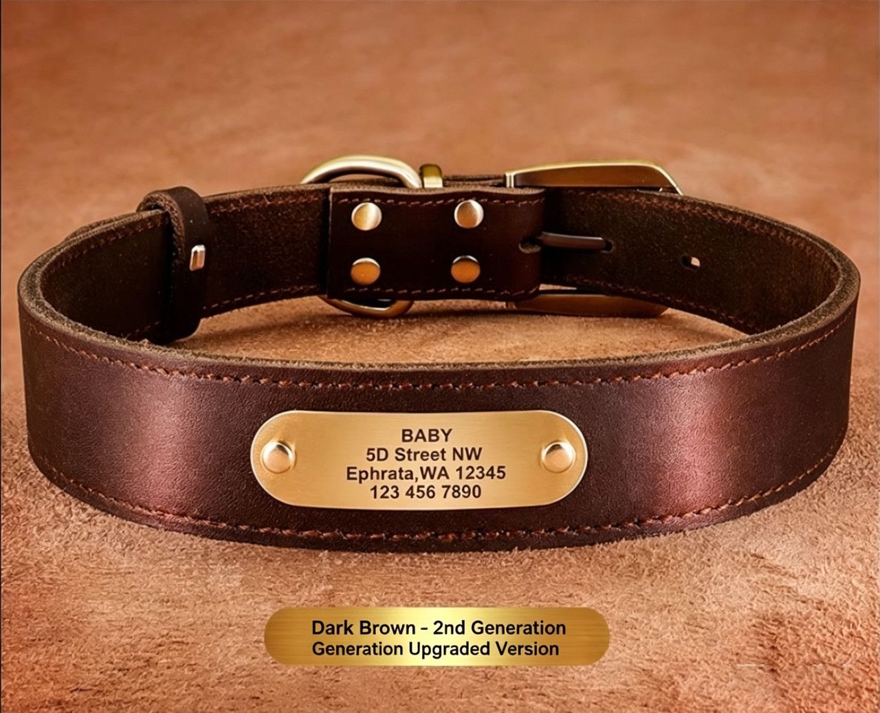 Premium Genuine Leather Dog Collar/Durable Real Leather Adjustable Collars For Male Female(XXL,Dark brown) - Image 1