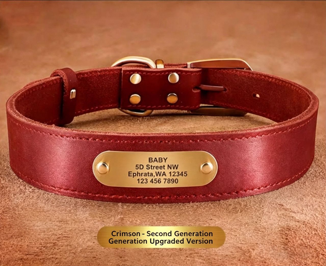 Premium Genuine Leather Dog Collar/Durable Real Leather Adjustable Collars For Male Female(S,Red) - Image 1