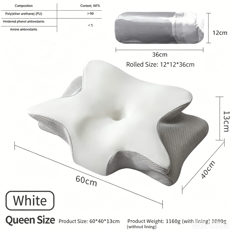 Ice Silk Butterfly-Shaped Memory Foam Pillow | Ergonomic, Orthopedic, Sleep-Aiding, Suitable for Three Sleeping Positions (23.62*15.75*5.12 inch，White) - Image 1